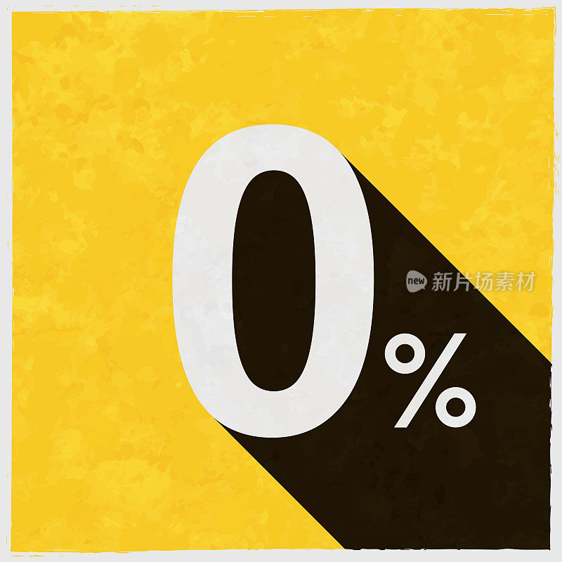 0% - 0%。图标与长阴影的纹理黄色背景